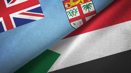 Fiji and Sudan two flags textile cloth, fabric texture