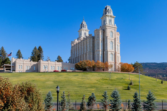 Manti Temple in Manti, Utah in Autumn.