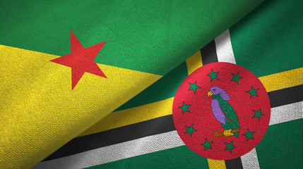 French Guiana and Dominica two flags textile cloth, fabric texture
