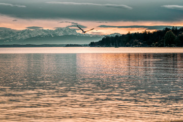 Blick über den Starnberger See bei Sonnenuntergang