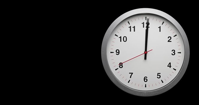 Still shot of time-lapse gray clock with black arrows shows motion the time speed from 11.40 to slow down 12.00 with black background, How time flies concept.