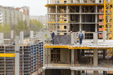 May 16, 2017: Monolithic work on the construction of a multi-storey residential building. Cheboksary. Russia.