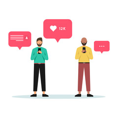 Social networks. Communication over the Internet. Chat, video, news, messages, website, search for friends, mobile web graphics. Flat style. Vector illustration