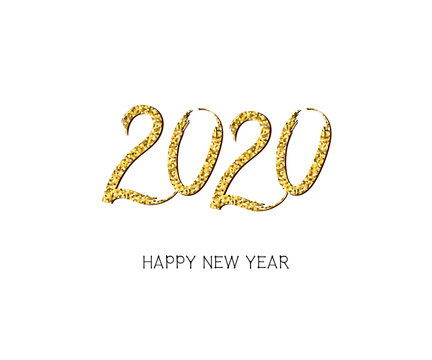 2020 numeral golden text hand lettering. Happy New Year. Design template great for typography poster, banner, greeting card.