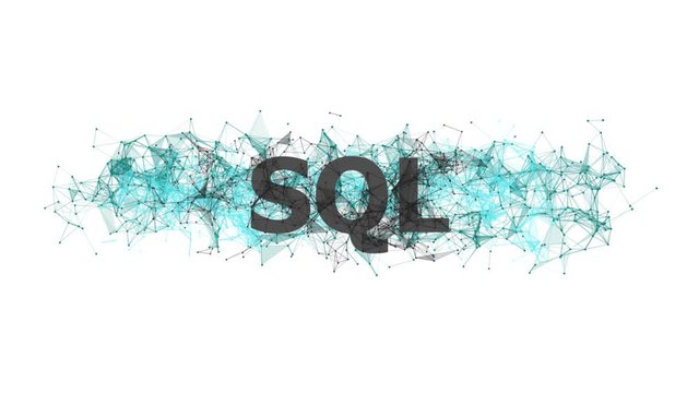 SQL database concept with colorful plexus design. Software technology looped animation. Online and offline courses of coding and programming. Website development, front end engineering design.