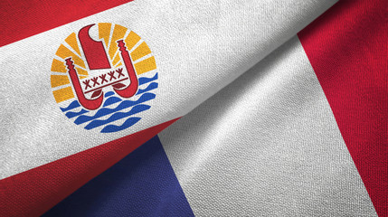 Fototapeta na wymiar French Polynesia and France two flags textile cloth, fabric texture