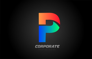 blue orange letter P alphabet logo design icon for company
