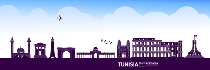 Tunisia travel destination grand vector illustration.  - obrazy, fototapety, plakaty