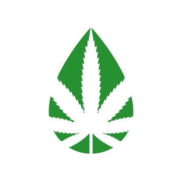 Medical cannabis, hemp inside drop. CBD oil logo.