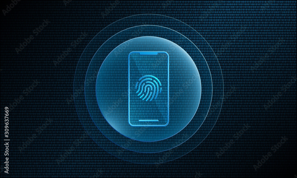 Poster Phone fingerprint in digital sphere with pulse effect technology