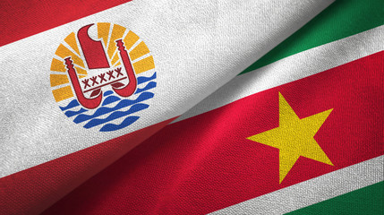 French Polynesia and Suriname two flags textile cloth, fabric texture