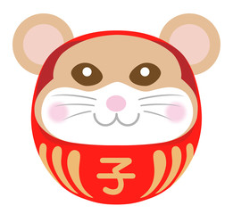 ねずみ　だるま 　干支達磨　白背景