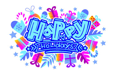 Happy Holiday - handwritten vector lettering. Holiday lettering design perfect design for greeting card, notepad, diary, planning. EPS 10
