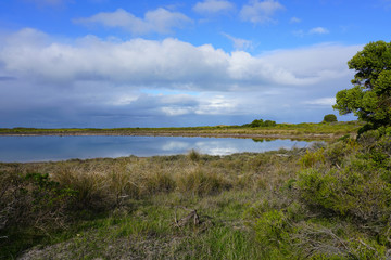 Fototapeta na wymiar View of Lake Thetis in Nambung National Park, a saline coastal lake with stromatolites in Cervantes, Western Australia