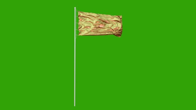 Golden flag waving and fluttering on wind. Green Screen. Loopable Animation. 4K