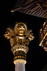 Asian Golden Lion Heads Temple Details