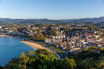 Aerial view of the San Sebastian coastal city, Spain