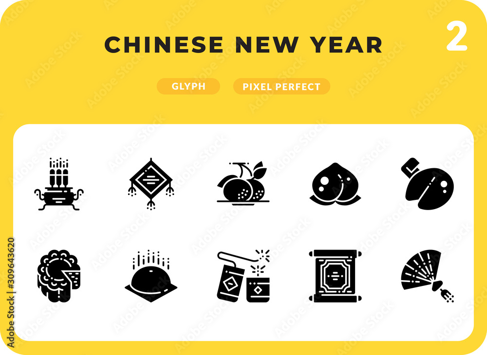 Poster chinese new year flat icons pack for ui. pixel perfect thin line vector icon set for web design and 