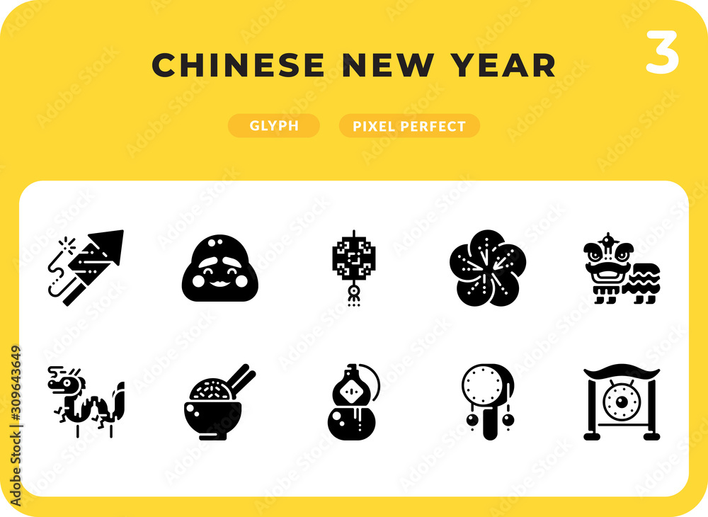 Poster chinese new year flat icons pack for ui. pixel perfect thin line vector icon set for web design and 