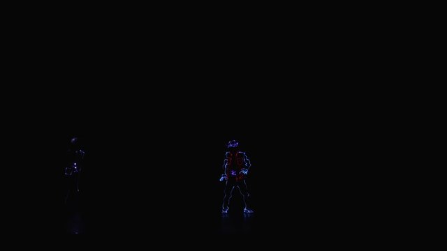 Doc in LED costume on stage