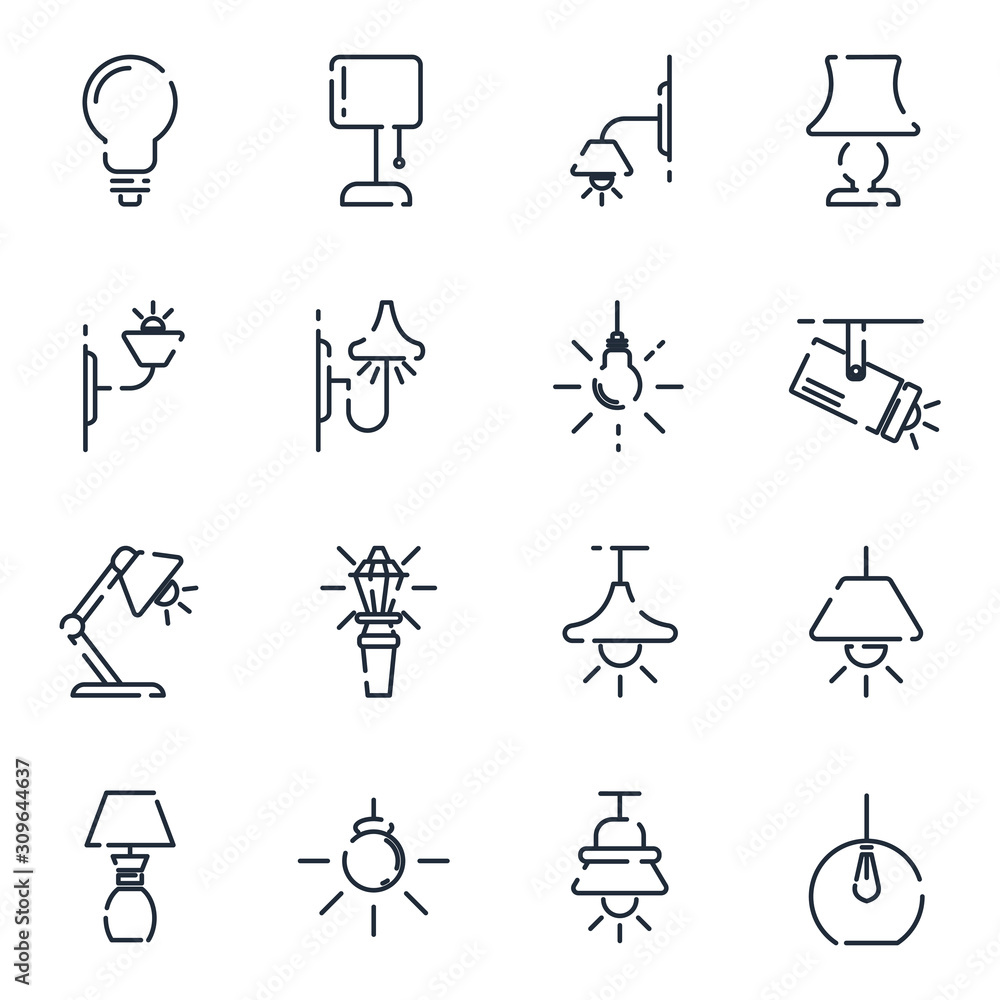 Poster lights, bulb, lamp set icon template color editable. lamps pack symbol vector sign isolated on white