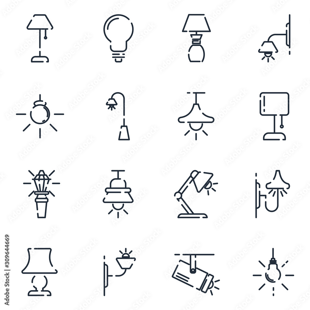 Poster lights, bulb, lamp set icon template color editable. lamps pack symbol vector sign isolated on white