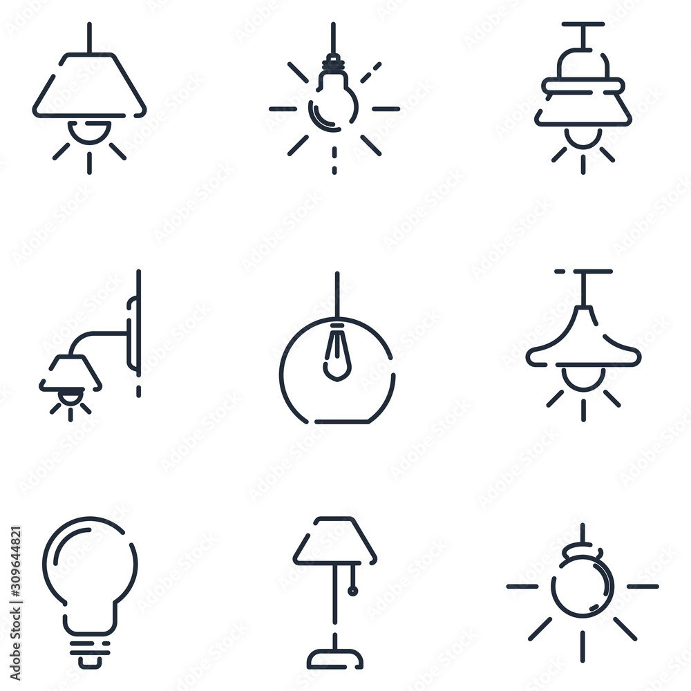 Poster lights, bulb, lamp set icon template color editable. lamps pack symbol vector sign isolated on white