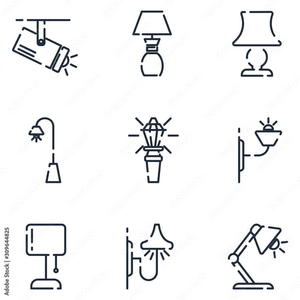 Poster lights, bulb, lamp set icon template color editable. lamps pack symbol vector sign isolated on white