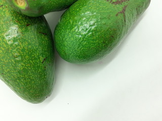Organic Healthy Natural Green Avocado Fruits in White Isolated Background