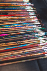 old brushes on the table