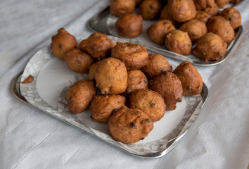 Heap of oliebollen close up
