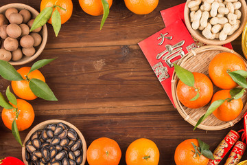 Top view accessories Chinese new year festival decorations.Chinese translation: Great luck，blessing