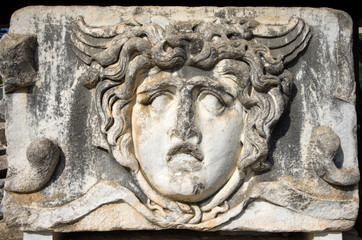 Medusa head statue at apollon temple at didyma ancient city