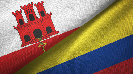 Gibraltar and Colombia two flags textile cloth, fabric texture