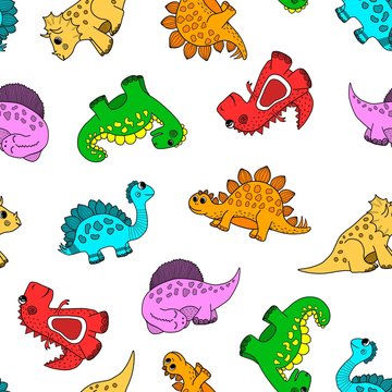 Seamless pattern of cute dinosaurs for printing on paper  or fabric.