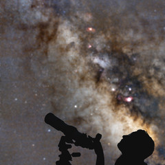 Astronomer with a telescope watching at the stars and Moon. My astronomy work.