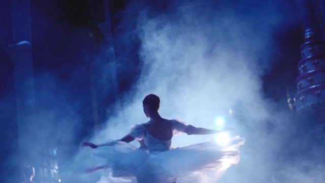 Classic ballet ballerina dancing on stage on Pointe