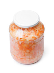 Sour cabbage fermented sauerkraut with carrot in a jar