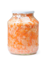 Sour cabbage fermented sauerkraut with carrot in a jar