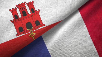 Gibraltar and France two flags textile cloth, fabric texture