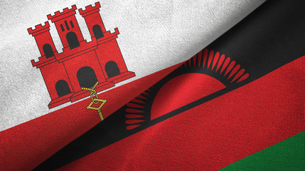 Gibraltar and Malawi two flags textile cloth, fabric texture