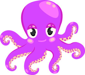 vector illustration of cartoon pink octopus. Concept for print, logo, label