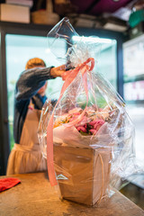 florist work, picking flowers, flower shop, gift wrapping