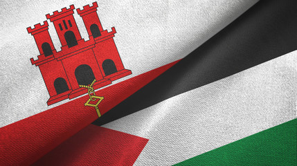 Gibraltar and Palestine two flags textile cloth, fabric texture