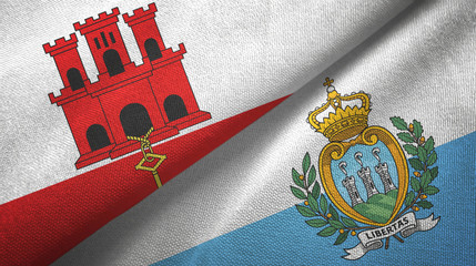 Gibraltar and San Marino two flags textile cloth, fabric texture