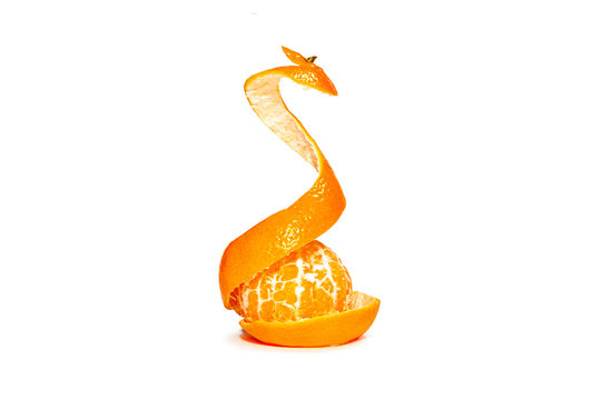 Fresh peeled tangerine isolated on white background