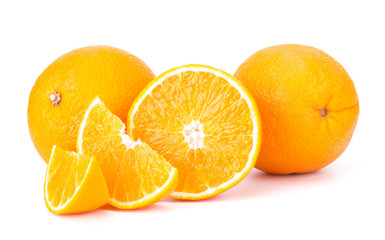 Orange fruit sliced juicy isolated on white background, closeup