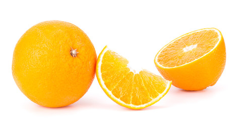 Orange fruit sliced juicy isolated on white background, closeup