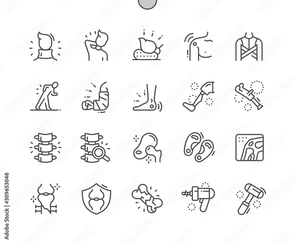Poster orthopedics well-crafted pixel perfect vector thin line icons 30 2x grid for web graphics and apps. 