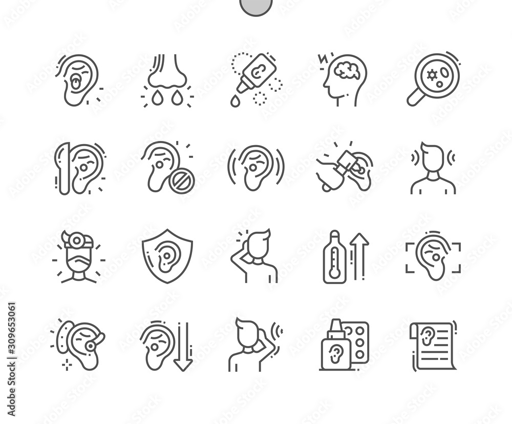 Poster otitis well-crafted pixel perfect vector thin line icons 30 2x grid for web graphics and apps. simpl